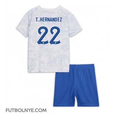 Camiseta Francia Theo Hernandez #22 Visitante Equipación para niños Mundial 2022 manga corta (+ pantalones cortos)